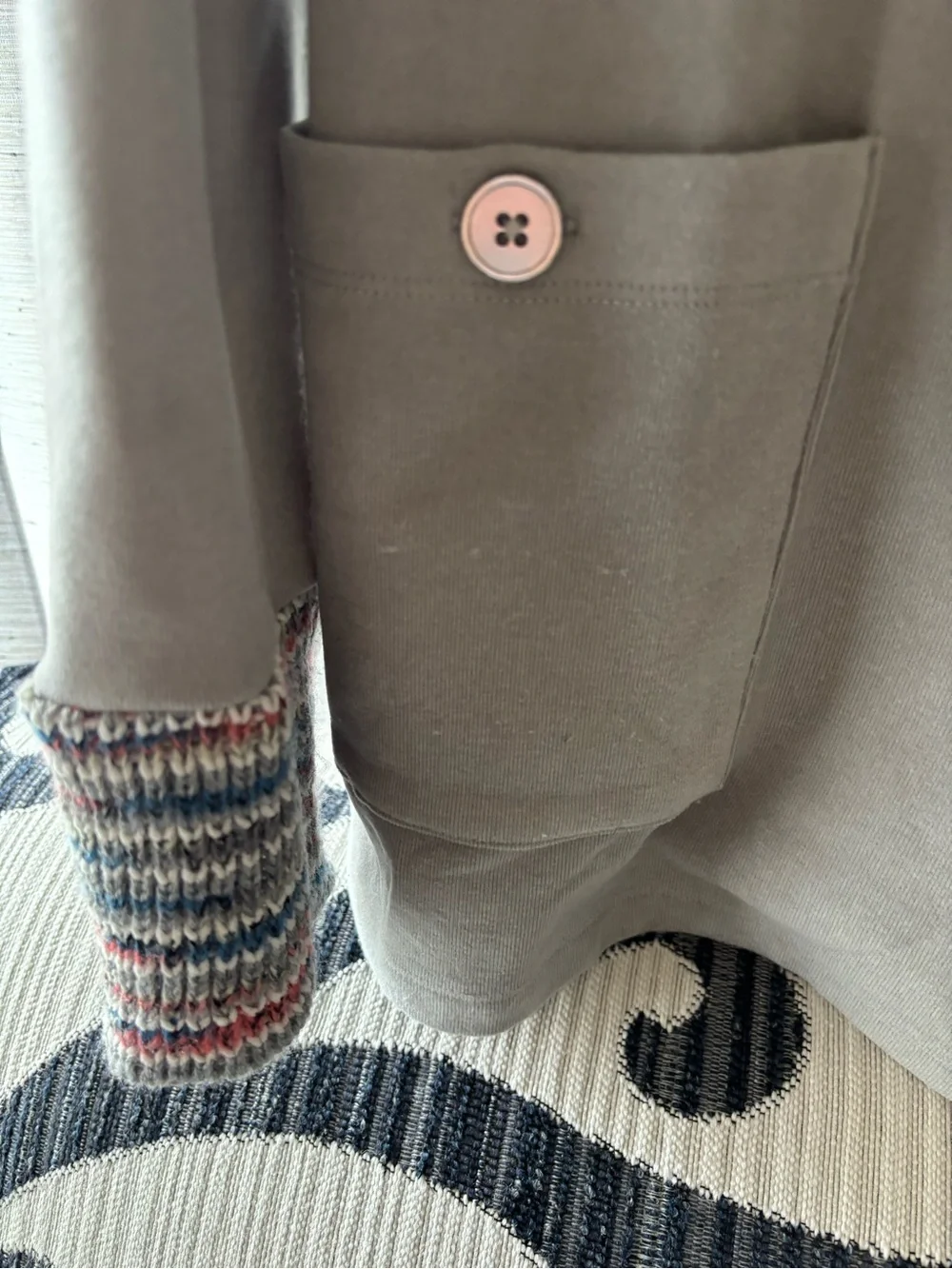 Ruby Rd. Gray Pullover with Multicolor Striped Button Cowl - Picture 4 of 7